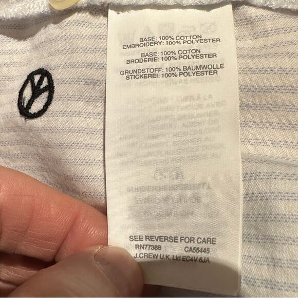 Madewell Womens XS Blue and White Striped Tie Waist Button Up Top Peace Signs - Picture 4 of 6